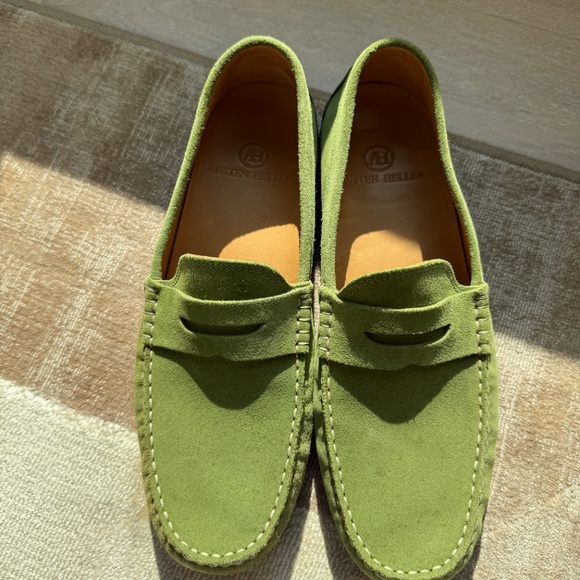 Austen Heller Slip On Driving Loafers Green Leather MENS Size 8.5 - Picture 2 of 6